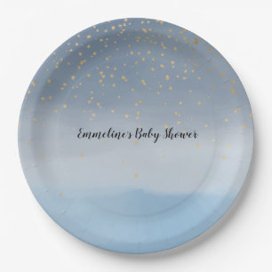 Navy Blue Gold Stars Sky Watercolor Pappteller