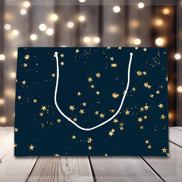 Navy Blue & Gold Stars | Weihnachten Große Geschenktüte