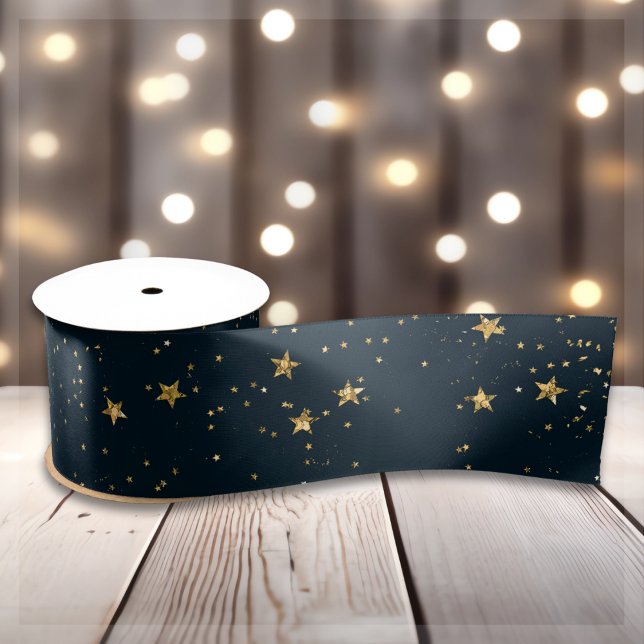 Navy Blue & Gold Stars | Weihnachten Satinband (Von Creator hochgeladen)