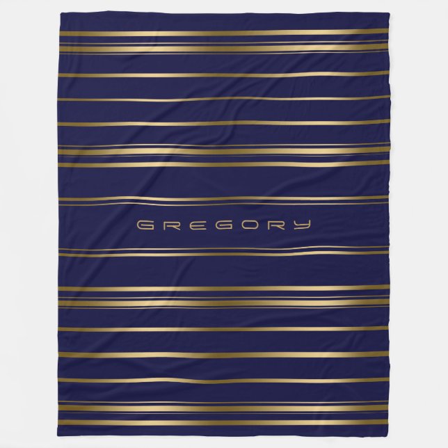 Navy Blue & Gold Streifen Muster Fleecedecke (Vorderseite)