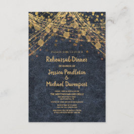 Navy Blue Gold String Lights Bokeh Probe Einladung