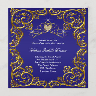 Navy Blue Gold Tiara Sweet 15 Quinceanera Einladung
