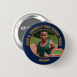 Navy Blue Gold Track Team Photo Runner Button