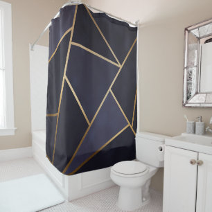 Navy Blue Gold Triangle Geometric Elegany Class Duschvorhang