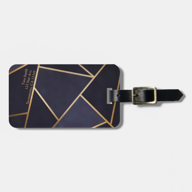 Navy Blue Gold Triangle Geometric Elegany Class Gepäckanhänger (Vorderseite horizontal)