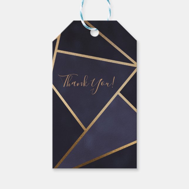 Navy Blue Gold Triangle Geometric Elegany Class Geschenkanhänger (Vorderseite)