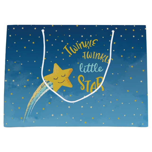 Navy Blue Gold Twinkle Little Star Geschenktasche Große Geschenktüte (Vorderseite)