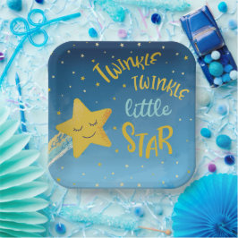 Navy Blue Gold Twinkle Little Star Pappteller