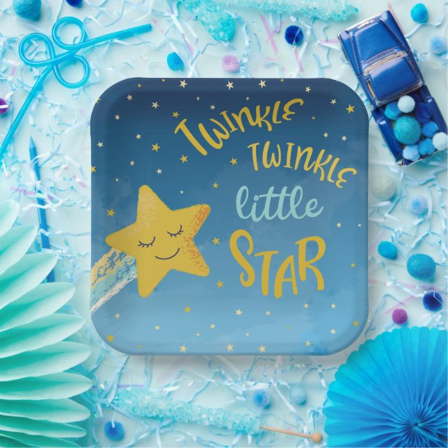 Navy Blue Gold Twinkle Little Star Pappteller (Party)