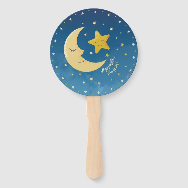 Navy Blue Gold Twinkle Little Star Set Fans Fächer (Vorderseite)