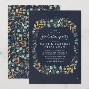 Navy Blue Gold und Green Vintag Graduation Party Einladung