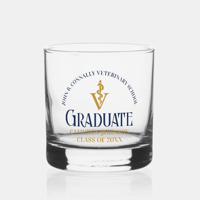 Navy Blue Gold Veterinary School Abschluss Custom Whiskyglas (Vorderseite)