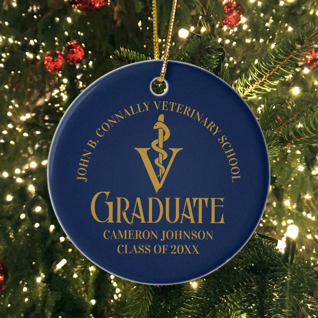 Navy Blue Gold Veterinary School Foto Abschluss Keramik Ornament (Von Creator hochgeladen)