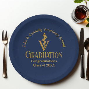 Navy Blue Gold Veterinary School Graduation Party Pappteller