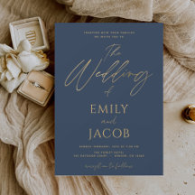 Navy Blue Gold Wedding Modern Typografy Script