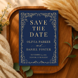 Navy Blue Gold Wedding Save the Date