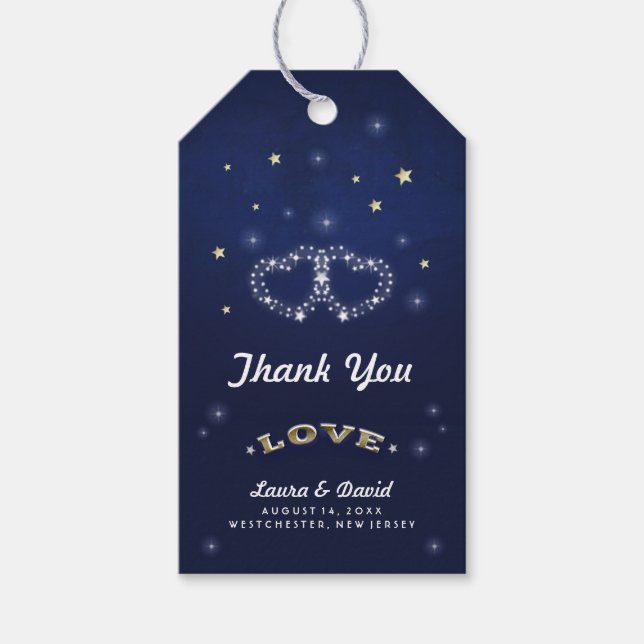 Navy Blue Gold & White LIEBE Star Hearts Wedding Geschenkanhänger (Vorderseite)