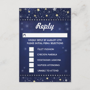 Navy Blue Gold & White Stars UAWG MENU-Wahlen RSVP Karte