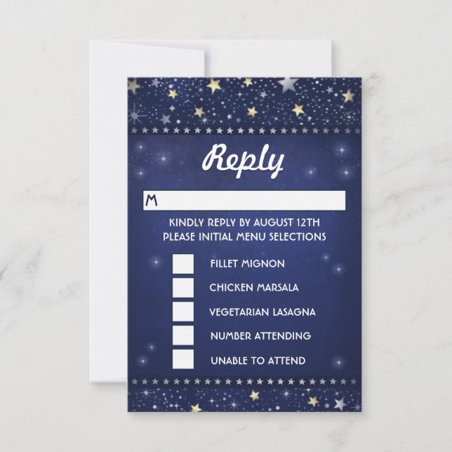 Navy Blue Gold & White Stars UAWG MENU-Wahlen RSVP Karte (Vorderseite)