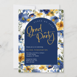 Navy Blue Gold Wildblume Grad Party Einladung