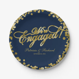 Navy Blue Gold Wir sind Verlobte Engagement Party Pappteller