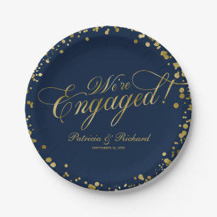 Navy Blue Gold Wir sind Verlobte Engagement Party Pappteller