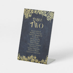 Navy Blue & Gold Wirbel Sitzkarten Tischnummer Sockelschild