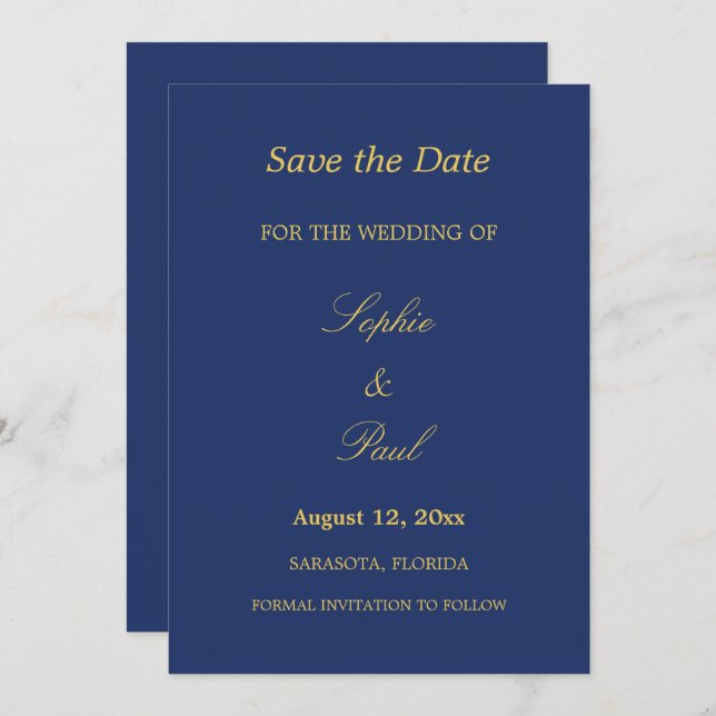 Navy Blue Golden Beige Save the Date (Vorne/Hinten)