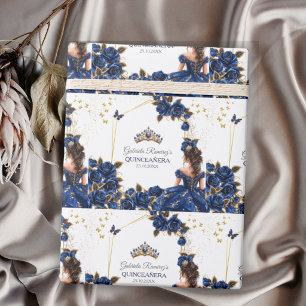 Navy Blue Golden Tiara Rosen Quinceañera Geschenkpapier