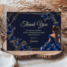 Navy Blue Golden Tiara Roses Quinceañera