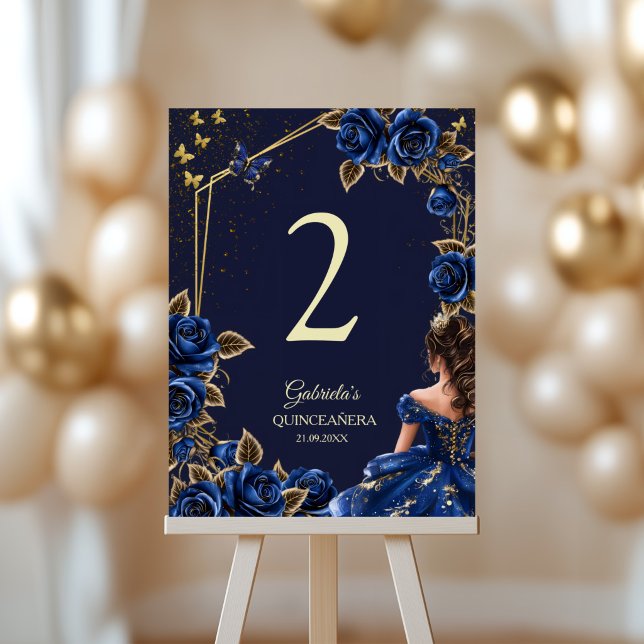 Navy Blue Golden Tiara Roses  Quinceañera  Tischnummer (Von Creator hochgeladen)