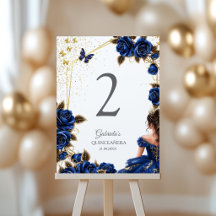 Navy Blue Golden Tiara Roses Quinceañera