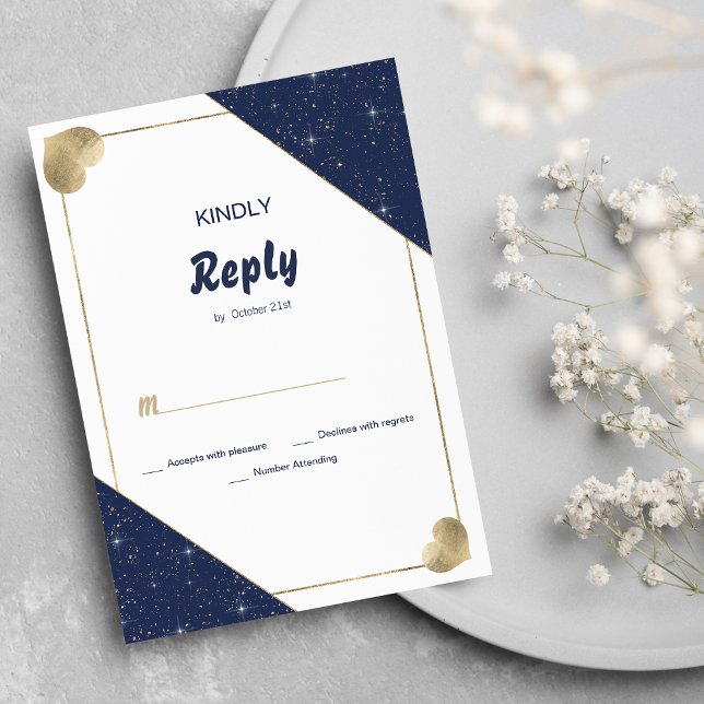 Navy-Blue-Goldherz-Funkel Glitzer UAWG Einladung (Navy blue gold heart sparkle glitter RSVP )