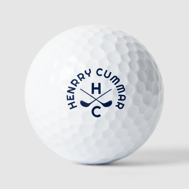 Navy Blue Golf Clubs, Custom Name  Golfball (Vorderseite)
