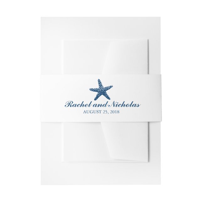Navy Blue Graceful Starfish | Hochzeit Einladungsbanderole (Vorderseite Beispiel)