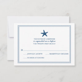 Navy Blue Graceful Starfish Wedding RSVP Karte