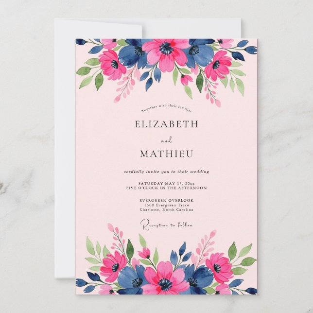 Navy Blue Gracious Spring Wedding Einladung (Vorderseite)