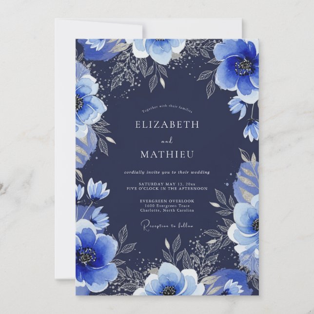 Navy Blue Grand Winter Wedding Einladung (Vorderseite)