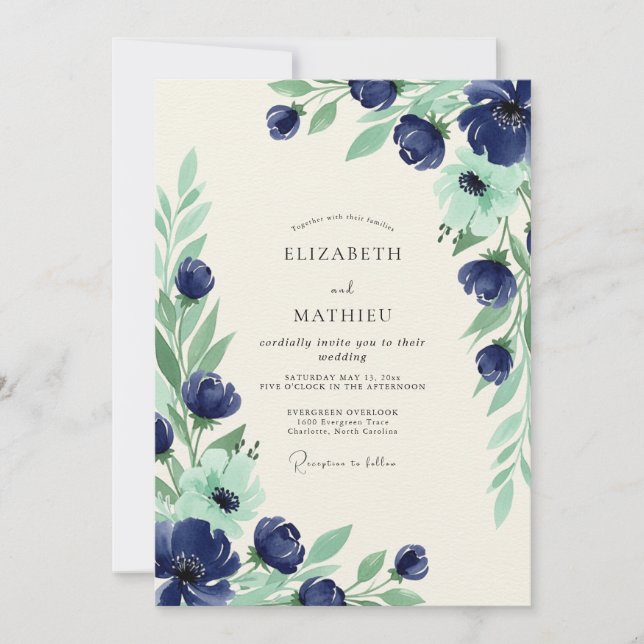 Navy Blue Grandiose Spring Wedding Einladung (Vorderseite)