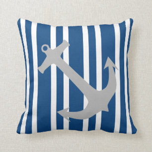 Navy Blue & Grau Nautical Anchor Streifenkissen Kissen