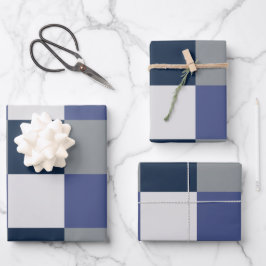 Navy Blue Grau White Checkerboard Geschenkpapier Set