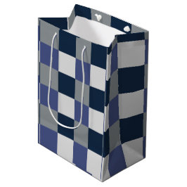 Navy Blue Grau White Checkerboard Mittlere Geschenktüte