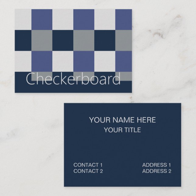 Navy Blue Grau White Checkerboard Visitenkarte (Vorne/Hinten)