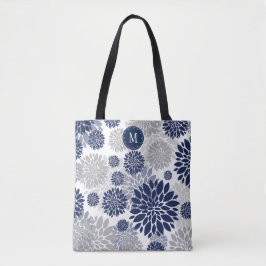 Navy Blue Graue Floral Monogram