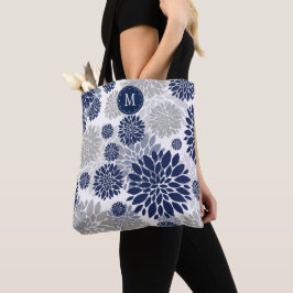 Navy Blue Graue Floral Monogram