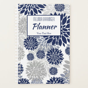 Navy Blue Graue Floral Monogram Planer