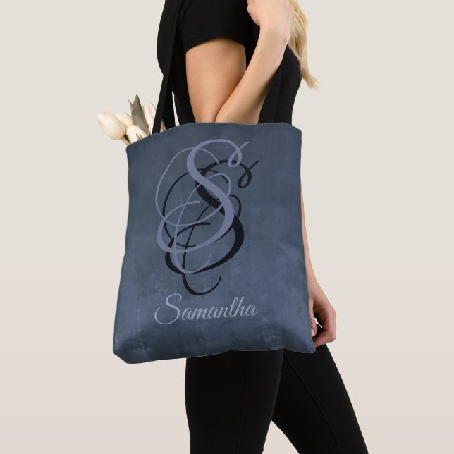 Navy Blue Gray Black rustic Monogram ombre (Von Nahem)