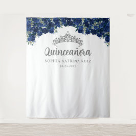 Navy Blue Gray Floral Quinceanera Foto Hintergrund Wandteppich