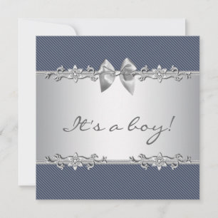 Navy Blue Gray Pinstripe Boy Dusche Einladung