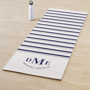 Navy Blue Gray Stripes Classic Monogram Übung Yogamatte